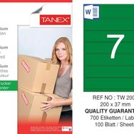 Tanex TW-2007 200x37 mm 100'lü Yeşil Pastel Laser Etiket