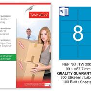 Tanex TW-2008 99.1x67.7 mm 100'lü Mavi Pastel Laser Etiket