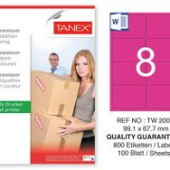 Tanex TW-2008 99.1x67.7 mm 100'lü Pembe Pastel Laser Etiket