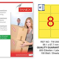 Tanex TW-2008 99.1x67.7 mm 100'lü Sarı Pastel Laser Etiket