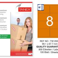 Tanex TW-2008 99.1x67.7 mm 100'lü Turuncu Pastel Laser Etiket