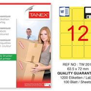 Tanex TW-2012 63.5x72 mm 100'lü Sarı Pastel Laser Etiket