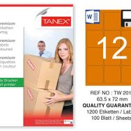 Tanex TW-2012 63.5x72 mm 100'lü Turuncu Pastel Laser Etiket