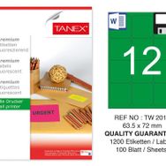 Tanex TW-2012 63.5x72 mm 100'lü Yeşil Floresan Laser Etiket