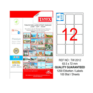 Tanex TW-2012 63,5X72 mm. Laser Etiket 100 Adet TW-2000