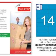 Tanex TW-2014 99.1x38.1 mm 100'lü Mavi Pastel Laser Etiket