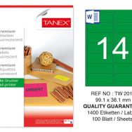 Tanex TW-2014 99.1x38.1 mm 100'lü Yeşil Floresan Laser Etiket