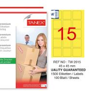 Tanex TW-2015 45x45 mm 100'lü Sarı Pastel Laser Etiket