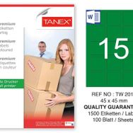 Tanex TW-2015 45x45 mm 100'lü Yeşil Pastel Laser Etiket