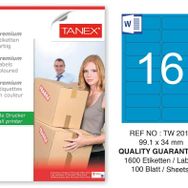 Tanex TW-2016 99.1x34 mm 100'lü Mavi Pastel Laser Etiket