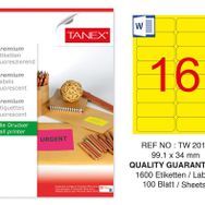 Tanex TW-2016 99.1x34 mm 100'lü Sarı Floresan Laser Etiket