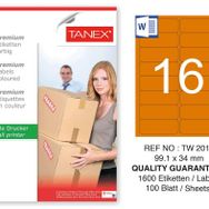 Tanex TW-2016 99.1x34 mm 100'lü Turuncu Pastel Laser Etiket