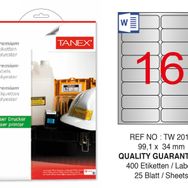 Tanex TW-2016 99.1x34 mm 400'lü Gümüş Lazer Etiket