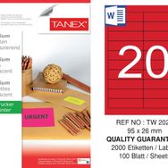 Tanex TW-2020 95x26 mm 100'lü Kırmızı Floresan Laser Etiket