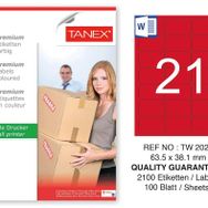 Tanex TW-2021 63.5x38.1 mm 100'lü Kırmızı Pastel Laser Etiket