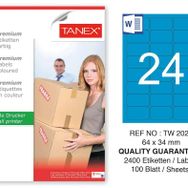 Tanex TW-2024 64x34 mm 100'lü Mavi Pastel Laser Etiket