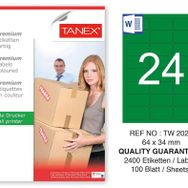 Tanex TW-2024 64x34 mm 100'lü Yeşil Pastel Laser Etiket