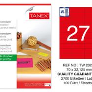 Tanex TW-2027 70x32.125 mm 100'lü Kırmızı Floresan Laser Etiket
