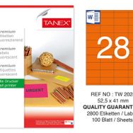 Tanex TW-2028 52.5x41 mm 100'lü Turuncu Floresan Laser Etiket