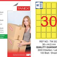 Tanex TW-2030 38x44.5 mm 100'lü Sarı Pastel Laser Etiket