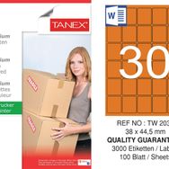 Tanex TW-2030 38x44.5 mm 100'lü Turuncu Pastel Laser Etiket