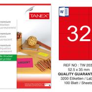Tanex TW-2032 52.5x35 mm 100'lü Kırmızı Floresan Laser Etiket