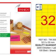 Tanex TW-2032 52.5x35 mm 100'lü Sarı Floresan Laser Etiket