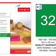 Tanex TW-2032 52.5x35 mm 100'lü Yeşil Floresan Laser Etiket