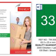 Tanex TW-2033 63.5x25.4 mm 100'lü Yeşil Pastel Laser Etiket