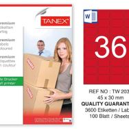 Tanex TW-2036 45x30 mm 100'lü Kırmızı Pastel Laser Etiket