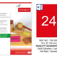 Tanex TW-2037 70x37.125 mm 100'lü Kırmızı Floresan Laser Etiket