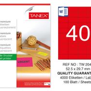 Tanex TW-2040 52.5x29.7 mm 100'lü Kırmızı Floresan Laser Etiket