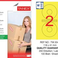 Tanex TW-2041 118x41 mm 100'lü Sarı Pastel Laser Etiket