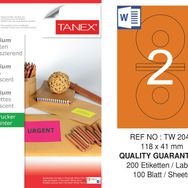 Tanex TW-2041 118x41 mm 100'lü Turuncu Floresan Laser Etiket
