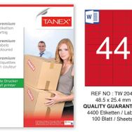 Tanex TW-2044 48.5x25.4 mm 100'lü Kırmızı Pastel Laser Etiket