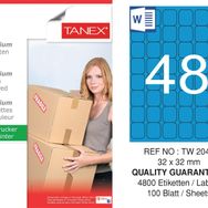 Tanex TW-2048 32x32 mm 100'lü Mavi Pastel Laser Etiket