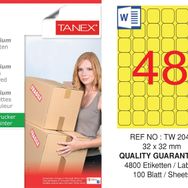 Tanex TW-2048 32x32 mm 100'lü Sarı Floresan Laser Etiket
