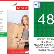 Tanex TW-2048 32x32 mm 100'lü Yeşil Floresan Laser Etiket