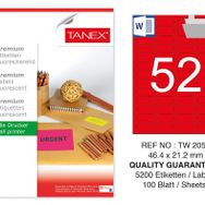Tanex TW-2052 46.4x21.2 mm 100'lü Kırmızı Floresan Laser Etiket