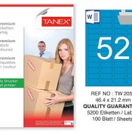 Tanex TW-2052 46.4x21.2 mm 100'lü Mavi Pastel Laser Etiket