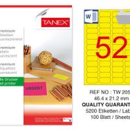 Tanex TW-2052 46.4x21.2 mm 100'lü Sarı Floresan Laser Etiket