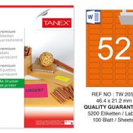 Tanex TW-2052 46.4x21.2 mm 100'lü Turuncu Floresan Laser Etiket