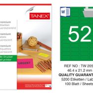 Tanex TW-2052 46.4x21.2 mm 100'lü Yeşil Floresan Laser Etiket
