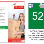 Tanex TW-2052 46.4x21.2 mm 100'lü Yeşil Pastel Laser Etiket
