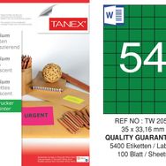 Tanex TW-2054 35x33.16 mm 100'lü Yeşil Floresan Laser Etiket