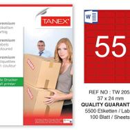 Tanex TW-2055 37x24 mm 100'lü Kırmızı Pastel Laser Etiket