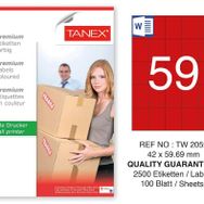 Tanex TW-2059 42x59.69 mm 100'lü Kırmızı Pastel Laser Etiket