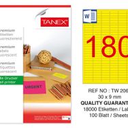 Tanex TW-2060 30x9 mm 100'lü Sarı Floresan Laser Etiket