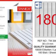 Tanex TW-2060 30x9 mm 100'lü Sökülebilir Etiket
