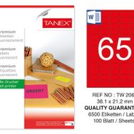 Tanex TW-2065 38.1x21.2 mm 100'lü Kırmızı Floresan Laser Etiket